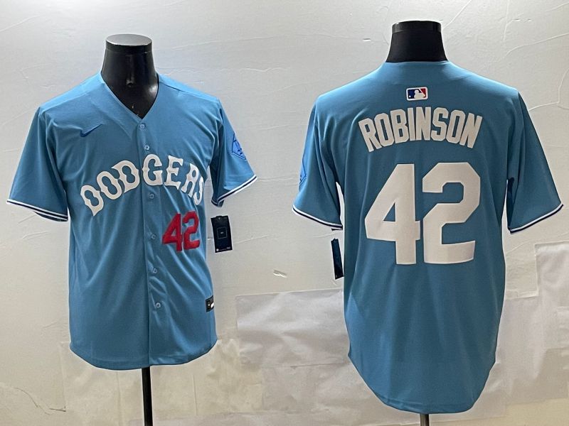 Men Los Angeles Dodgers #42 Robinson Light Blue Joint Name 2025 Nike MLB Jersey style 22->los angeles dodgers->MLB Jersey